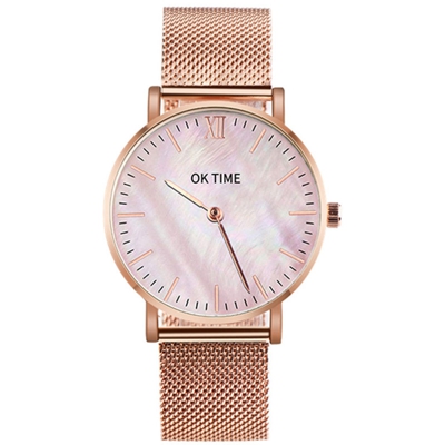 Strap Mesh Semplice Slim orologio analogico al quarzo impermeabile in acciaio inox sottile fascia casual Elegante Orologi da polso per le donne (oro