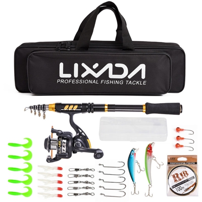 Lixada canna da pesca in fibra di carbonio Reel Combo telescopica canna da pesca Spinning Reel Fishing Line Esche Ganci Viaggi maschere girevoli