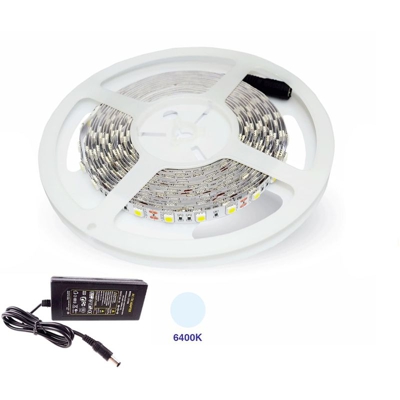 300 LED 5050 STRIP STRISCIA IP 20 5m BIANCO LUCE FREDDA ALIMENTATORE 2A - HOUSECURITY