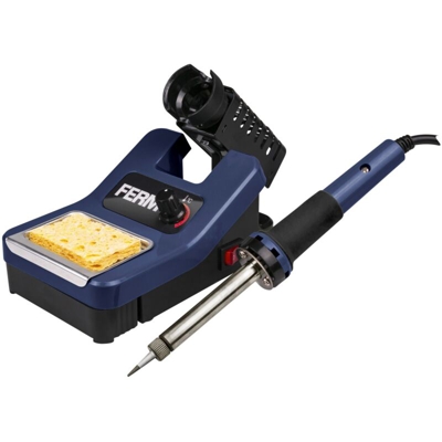 FERM Stazione di saldatura 48W, temperatura massima 480 °C. Illuminazione a LED - Protezione contro il surriscaldamento. Include accessori