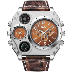 Movimenti Orologi Pelletteria OULM PU Quarzo Men cinturino da polso personalizzato oversize Caso Termometro Bussola doppia del quarzo precio