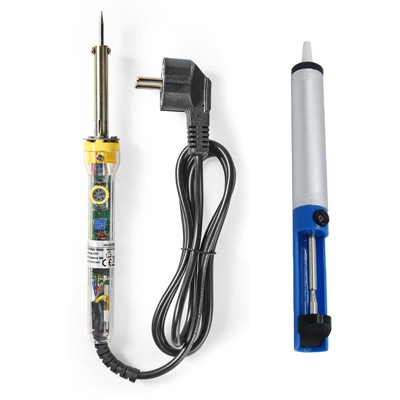 Set Saldatore A Penna A Stilo + Pompa Di Aspirazione Dissaldante In Alluminio - NEDIS