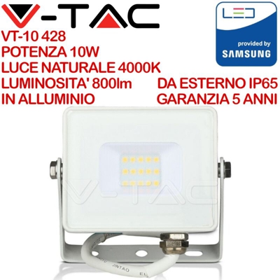 Faro LED SMD Chip Samsung 10W Colore Bianco 4000K IP65 - V-tac