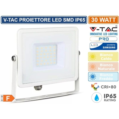 Faro LED V-TAC SMD Chip Samsung 30W Colore Bianco 4000K IP65