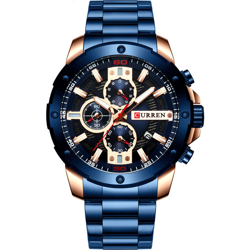 CURREN 8336 Man quarzo luminoso display Data 1/10 di secondo Minuti Secondi del cronografo dell'acciaio inossidabile della manopola del cinturino en oferta