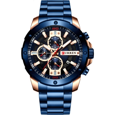 CURREN 8336 Man quarzo luminoso display Data 1/10 di secondo Minuti Secondi del cronografo dell'acciaio inossidabile della manopola del cinturino