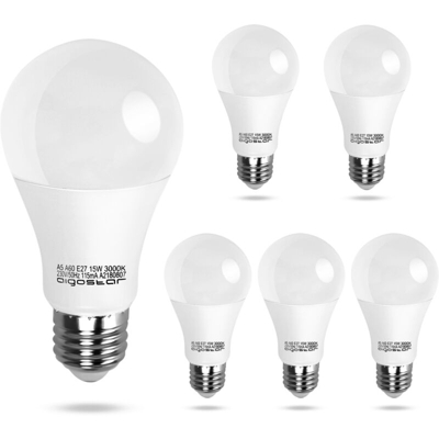 Lampadina Led E27 15W 3000K Bianco Caldo A60 A+ 1200Lm 280° Fascio Ampio Aigostar A5 2 Pezzi