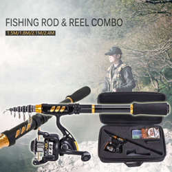 Canna da pesca e bobina Combo fibra di carbonio telescopica canna da pesca con bobina di filatura linea di pesca Esche Ganci girevoli salata d'acqua precio