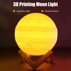 3D stampa USB Clap Giove Luce ricaricabile di 3 colori di notte della lampada dimmerabile della camera da letto con il basamento di legno, 8 precio