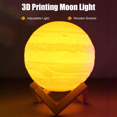 3D stampa USB Clap Giove Luce ricaricabile di 3 colori di notte della lampada dimmerabile della camera da letto con il basamento di legno, 8