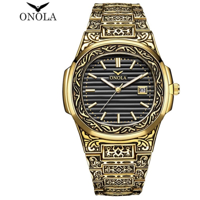 ONOLA ON3808 quarzo degli uomini dell'acciaio inossidabile della vigilanza di modo della fascia multifunzione orologio da polso 3ATM del calendario