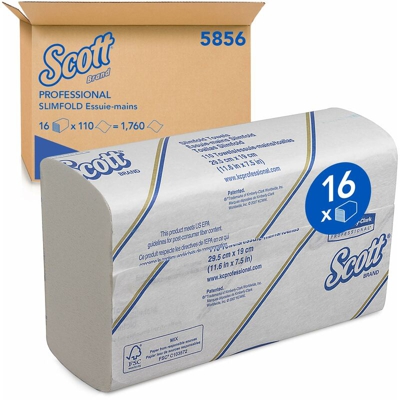 Scott Airflex Slimfold 5856 Folded Paper Hand Towels Single-Ply 29.5 x 19 cm 16 Packs of 110 Towels (1760 in Total) White