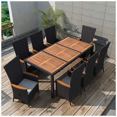 Set Da Pranzo Da Giardino 9 Pz In Polyrattan E Acacia Nero