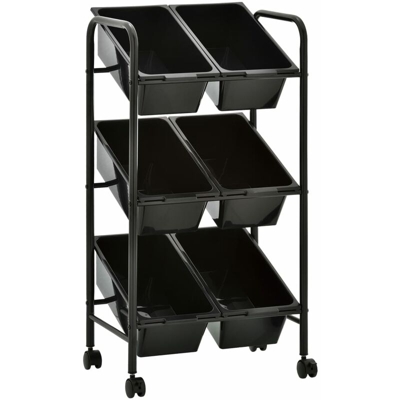 Carrello con 6 Cesti Porta Giocattoli Nero in Plastica - VIDAXL