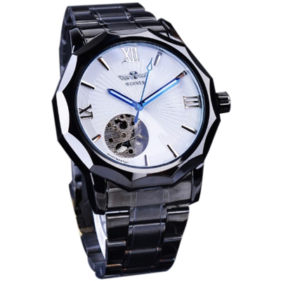 Men Trasparente scheletro quadrante analogico da polso orologi di moda di lusso della vigilanza meccanica automatica - Winner