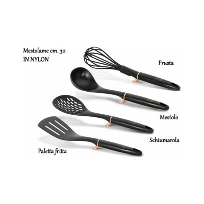 4 Mestoli da cucina in nylon nero - YEPPON