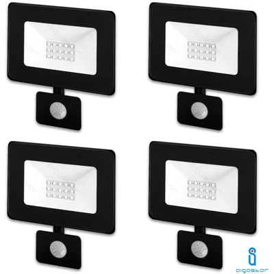 4x FARO LED CON SENSORE DI MOVIMENTO 10W SMD 6400K FREDDO IP65 ESTERNI AIGOSTAR