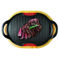 Griglia Per Cottura A Induzione, In Ghisa Smaltata E Supporto Da Tavolo In Legno E Alluminio 36x26x4 Cm - 0ltgg036 precio