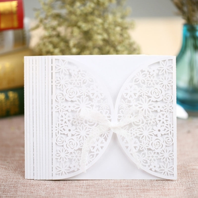 10pcs Romantic White Party di cerimonia nuziale Carta delicato Carved Fiori - ASUPERMALL