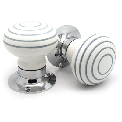 coppia di ceramica grigio a righe bianco interno a pomello a molla. tornitura porta maniglie per porte interne. In un grazioso design con base