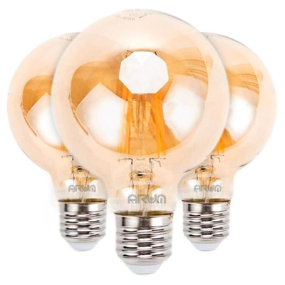 Eclairage Design - Set di 3 lampadine a LED a filamento ambra E27 G80 da 6 W.