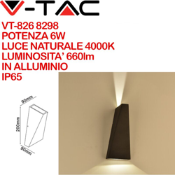 V-TAC VT-826 Lampada LED COB 6W da parete alluminio nero wall light bianco naturale 4000K IP65 - SKU 8298 precio