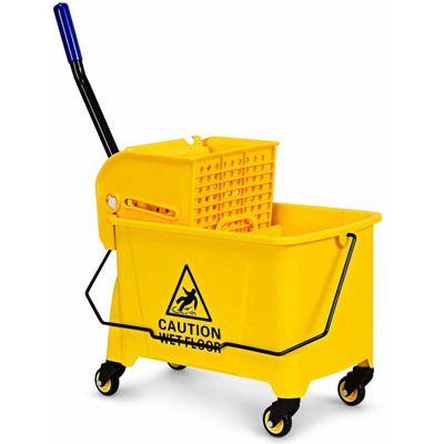 Secchio per Mocio Portatile, Carrello per Pulizia Scorrevole con Strizzatore, 600 x 280 x 670 mm, Giallo - COSTWAY