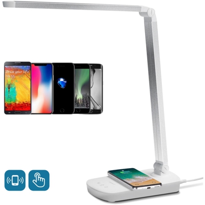 Aigostar - Lampada a Led da tavolo 5W argento 6400-2700K con ricarica wireless e USB