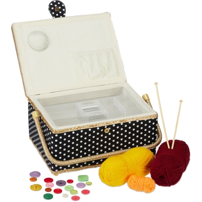 Scatola Cucito, Senza Contenuto, Organizer Estraibile, Coperchio, Portatile,Colorato,Cofanetto,nero/blu - RELAXDAYS