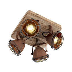 QAZQA Faretto gina - Industriale - Legno,Acciaio - Ruggine/Marrone - Quadrato Max. 4 x Watt en oferta