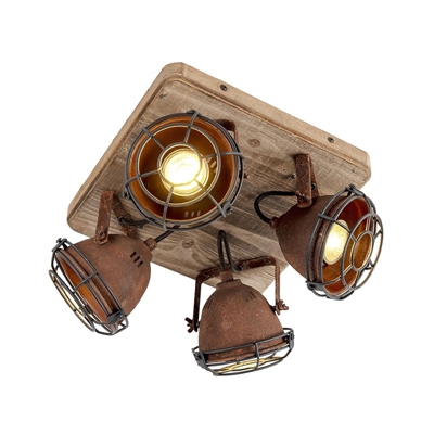 QAZQA Faretto gina - Industriale - Legno,Acciaio - Ruggine/Marrone - Quadrato Max. 4 x Watt