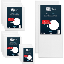 Set da 14 Tele per Pittura 50x70cm; 30x40cm; 24x30cm e 13x18cm Serie Akademie - 100% Cotone Bianco 280g/m² - Telaio in Legno Certificato FSC® - Artina en oferta