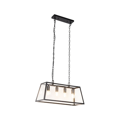 QAZQA Lampada a sospensione captiva hl - Industriale - Acciaio,Vetro - Nero/Trasparente - Quadrato obliquo /Rettangolo obliquo/Oblungo Max. 4 x Watt