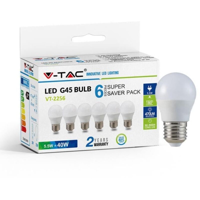 6 x lampadina led kit 180° 220-240 volt 5,50 watt A+ CE bianco naturale no tec 645218 - V-TAC