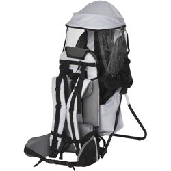 HOMCOM Zaino Porta Bimbo per Trekking Pieghevole, Impermeabile e con Tettuccio Rimovibile, Grigio características