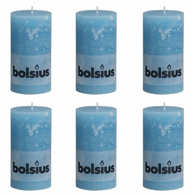 Bolsius Candela Pilastro Rustica 130 x 68 mm Blu acqua 6 pezzi