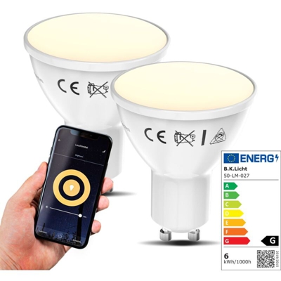 Lampadine LED smart GU10, set di 2, dimmerabili con lo smartphone, luce calda 2700K, funzionano con App per iOS e Android, Amazon Alexa, Google Home,