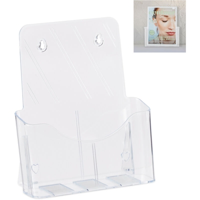 Porta Depliant, Formato A4, da Appendere e Appoggiare Acrilico, Porta Opuscoli, HxLxP 27x24x10 cm, Trasparente - RELAXDAYS