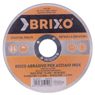 Dischi abrasivi Brixo per ferro - Ø mm. 115 x spessore mm. 1,0 Conf. 100 Pz