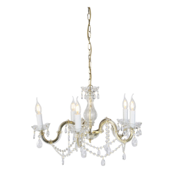 Lampadario marie theresa - Classico - Vetro,Plastico - Trasparente/Cromo/Oro - Tondo Max. 5 x Watt - Qazqa características