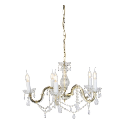 Lampadario marie theresa - Classico - Vetro,Plastico - Trasparente/Cromo/Oro - Tondo Max. 5 x Watt - Qazqa