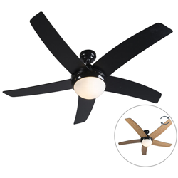 QAZQA Ventilatori da soffitto cool - Moderno - Vetro,Legno,Acciaio - Nero/Marrone - Tondo Max. 2 x Watt precio