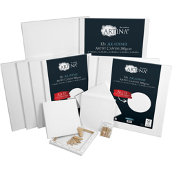 Set da 12 tele per pittura 30x40cm ; 20x20cm; 20x30cm; 30x30cm e 40x60cm serie Akademie - 100% cotone bianco 280g/m² - telaio in legno certificato en oferta