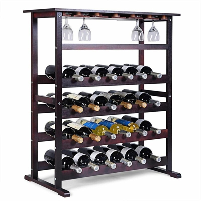 Portabottiglie scaffale di Vino in Legno da 24 Bottiglie, Marrone Scuro, 80 x 41 x 90,5cm - COSTWAY