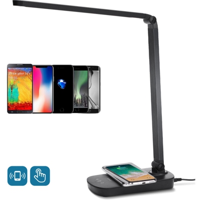 Lampada a Led da tavolo 5W nera 6400-2700K con ricarica wireless e USB - AIGOSTAR