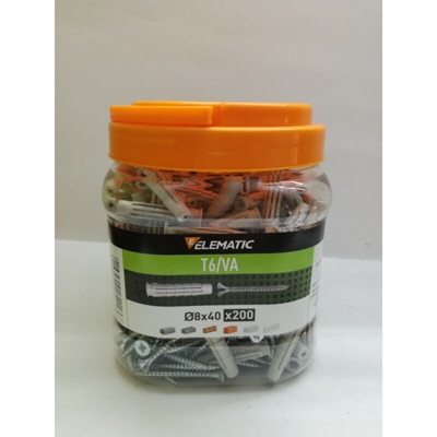 Box t6 scatola 200 tasselli tassello 8 mm pro6 8x40 elematic con vite barattolo