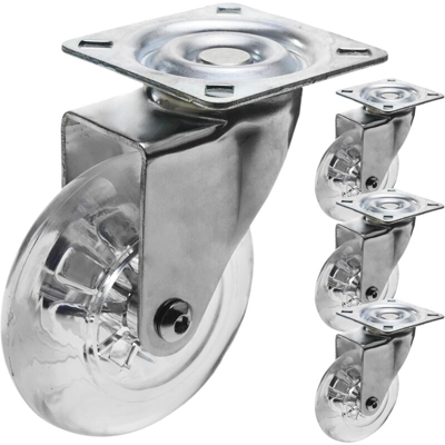 PrimeMatik - Rotelle pivotanti ruote industriale di poliuretano e PVC trasparente senza freno 75 mm 4-pack