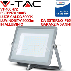 Faro LED V-TAC SMD Chip Samsung 100W Colore Grigio 3000K IP65 en oferta