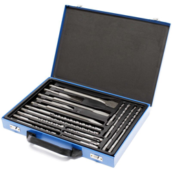 Wiltec - Set da 17 pezzi per attacco SDS Trapano elettrico Martello Valigetta di metallo Punta per pietra en oferta