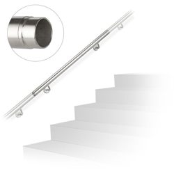 Corrimano, Acciaio Inox 304, Ampliabile, Interni ed Esterni, 100 cm, Ø 42 mm con Supporto, Poggiamano, Argento - RELAXDAYS características